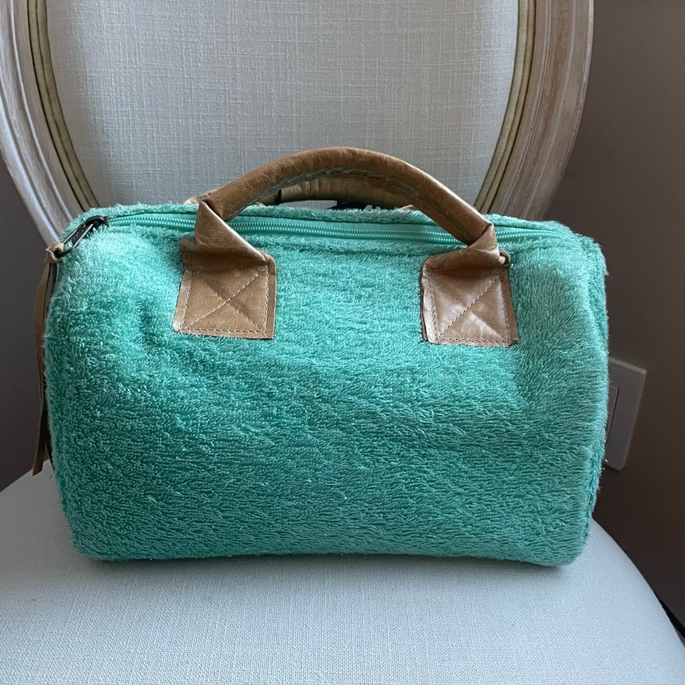 MONICA BIANCO aqua green terry cloth bag